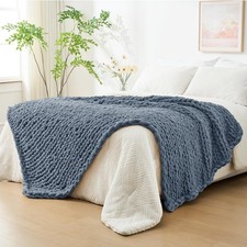 Bigacogo Chunky Knit Throw Blanket for Couch, 51x63 inches, 100 Hand Knitted...