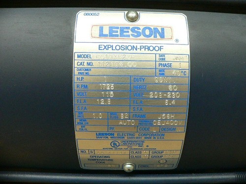 Leeson A6c17xk20f 112104.00 Explosion Proof 1Hp 1725Rpm 115V 60Hz Ac Motor - Picture 3 of 3