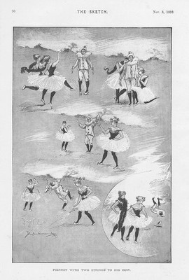 PIERROT mit zwei Federn zum Bogen - antiker Druck 1893