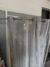 Sheer Grey Curtains Drop 98” Width 56” X 2 Panels With Silver Hoops