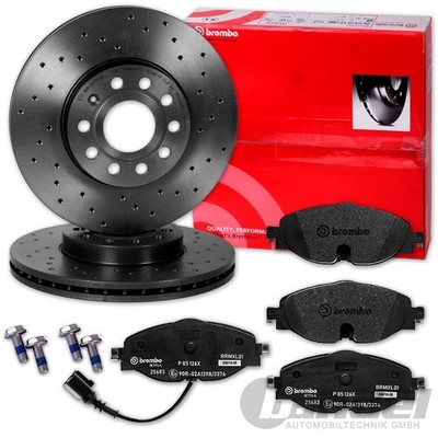 brembo GELOCHTE SPORT-BREMSSCHEIBEN+ BELÄGE VORNE für AUDI A3 LEON ATECA OCTAVIA