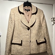 Kasper Women's Beige Tweed Blazer Jacket Button Front Collared Lined Size 12