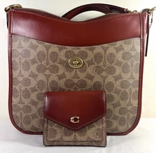 Coach Chaise Coated Canvas CC Tan Rust Medium Crossbody Bag C8487 & wallet