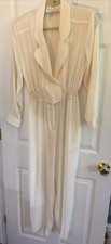 Vintage Y2K White Polyester Jumpsuit M Retro Pockets Shoulder Pads
