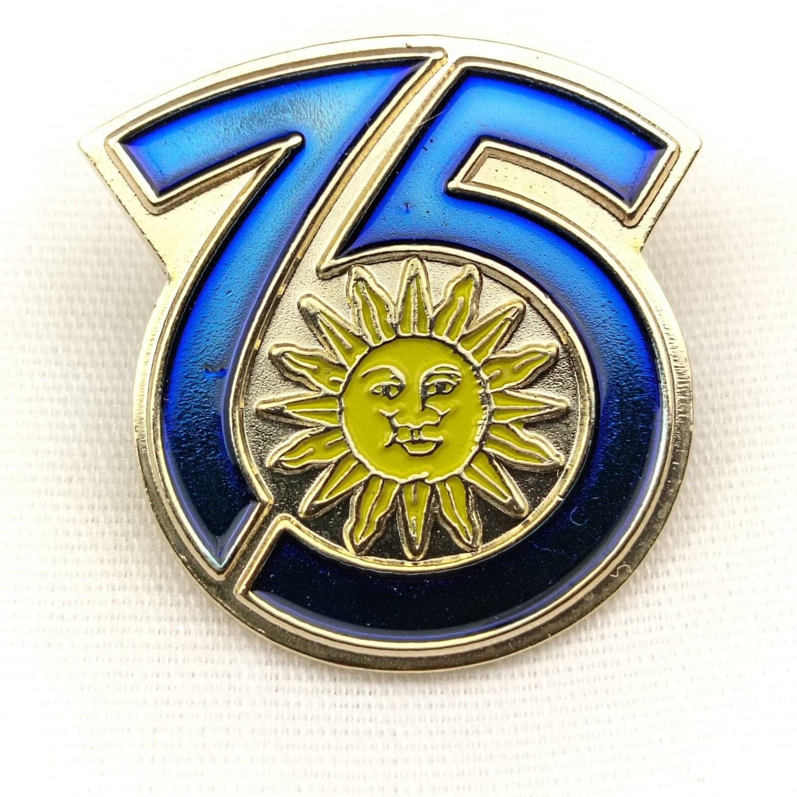 Sun Valley Iowa Vintage Pin Blue Gold 75 Year Anniversary Commemorative