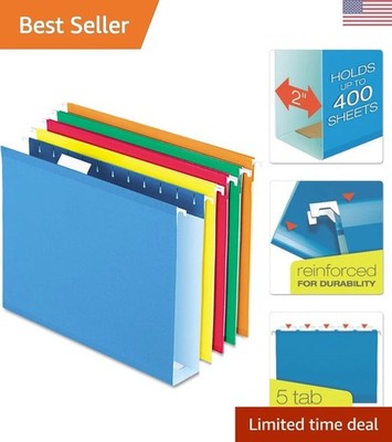 Durable Hanging File Folders with 2-Inch Expansion, Assorted Colors - 25 Per Box