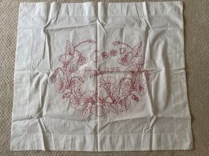VTG PAIR of Victorian Embroidered Redwork Pillow Scarves Good Morning/Good Night