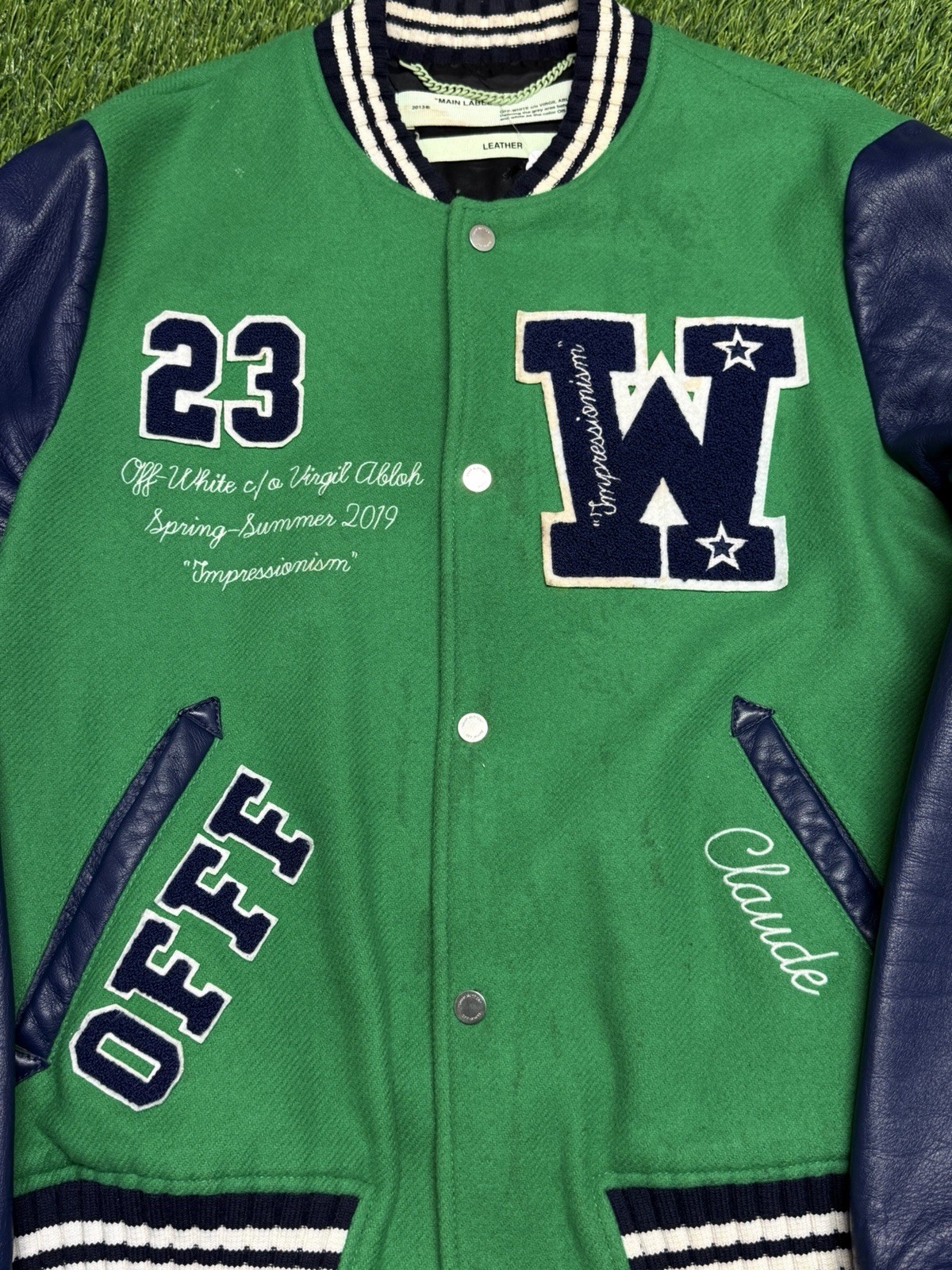 OFF WHITE Eagle Varsity Jacket Green & Blue Size … - image 2