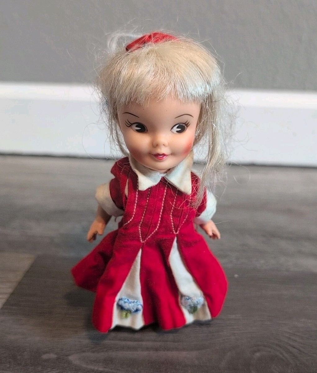 1960s Remco Heidi Pocketbook Doll in Red Dress Swinging Arm Push