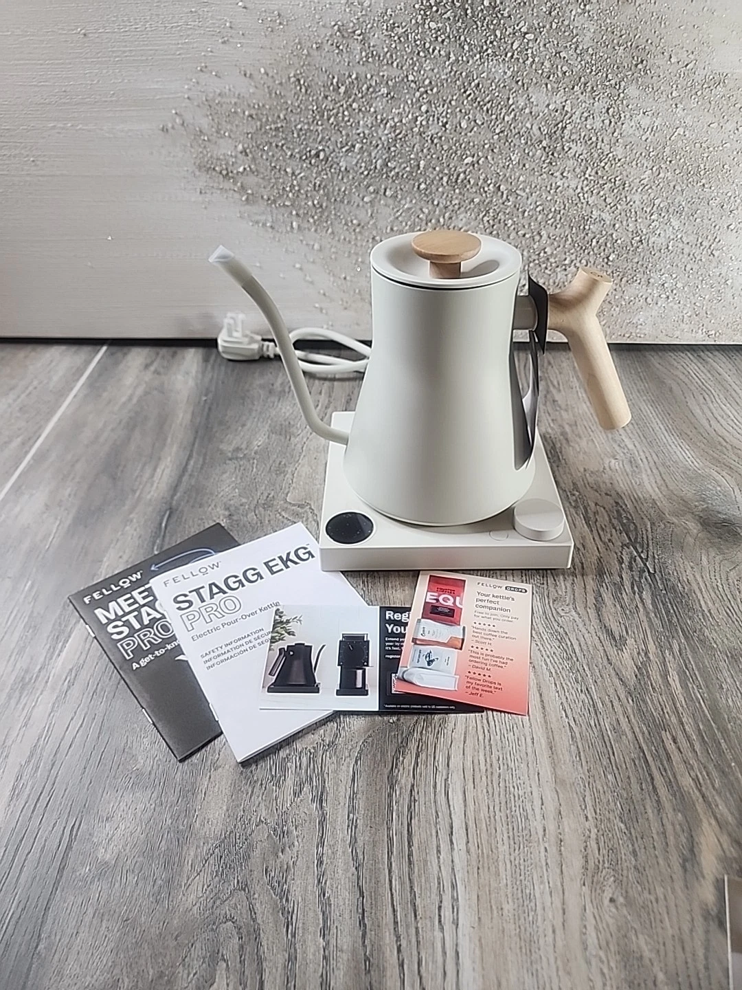 Fellow Corvo EKG Pro Electric Water Kettle, Matte Sesame w/ Maple Wood Handle