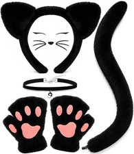 Black Cat Costumes, Cat Ears Headband Tail Paws Gloves Collar Set, Costumes for