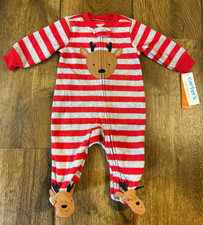 Carters Christmas Reindeer Striped Fleece Sleeper 2 Way Zip Footed Pajamas New
