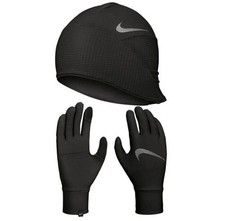 Nike Essentials Mens Running Hat And Glove Set Black Reflective Fleece Men's S/M