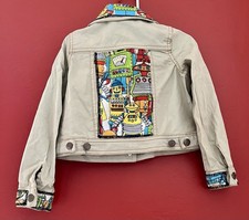 Upcycled Robot Olive Green Quilted Denim Jacket With Pockets. Size 5/6