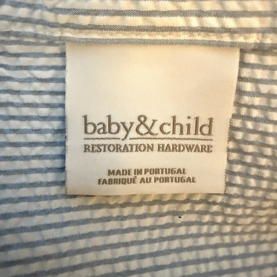 Restoration Hardware Crib Bedding Set Skirt 2 Sheets 2 Blankets Seersucker Blue - Image 4 of 4