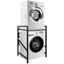 Black Height Adjustable Washer Dryer Stack Stands Over The Washer Storage Shelf 