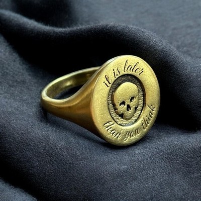 ''It is Later Than You Think'' Memento Mori Signet Ring 925 Sterling Silver Ring