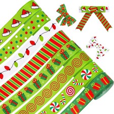 8 Rolls Christmas Grosgrain Ribbons 7/8 Red Green Xmas Candy Cane Light Bulb ...