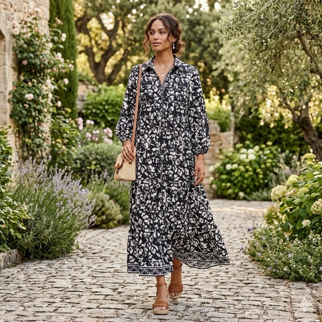 Maxi Dress Max Studio Long Sleeve Dress Max Studio Women's NWT Green  Printed Long Sleeve Smocked