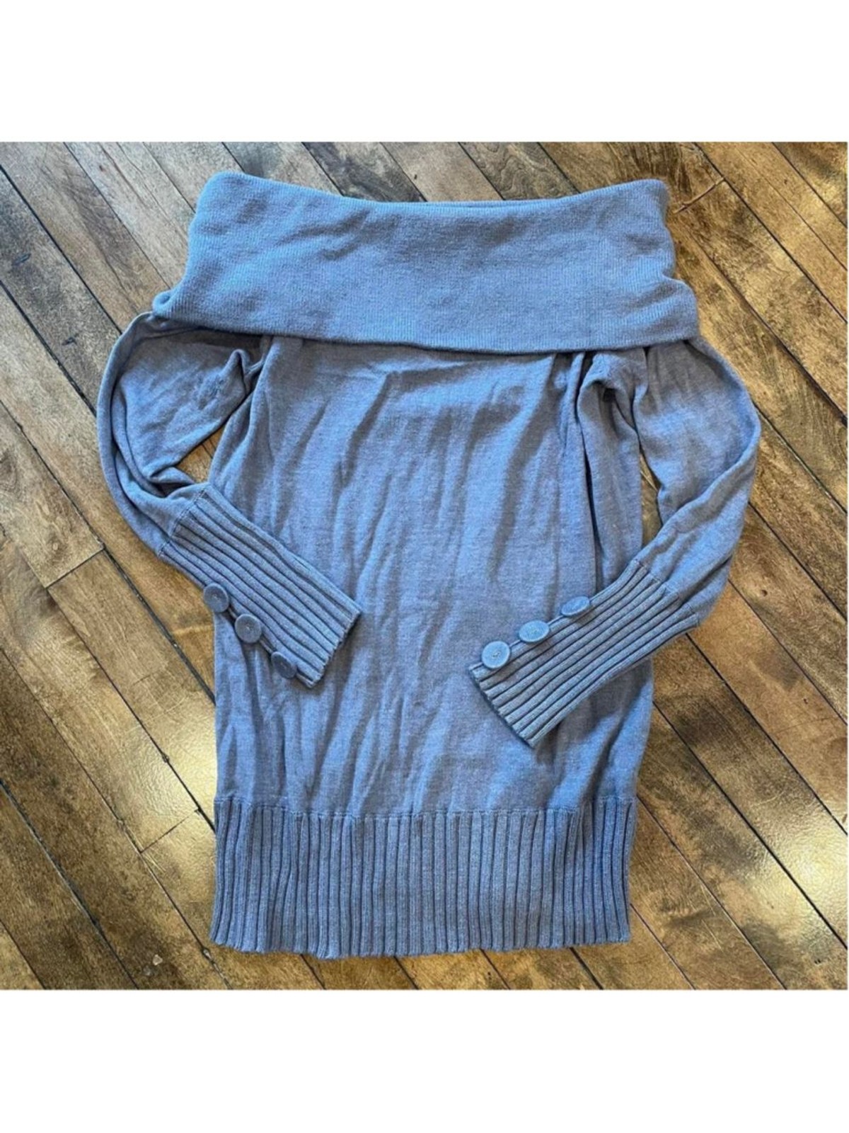 Y2K grey off the shoulder sweater with buttons on sleeves from the limited