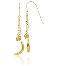 14K Solid Yellow Gold Chain Moon Stars Dangle Earrings