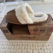 Rockwell Women's Tan Scuff-Style Slippers with Faux Fur Trim , Size S 5-6 