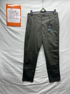Next Herren Grün Chino Hose Größe 32 Regular Fit Stretch Knopfleiste Reißverschluss Hosenschlitz W32 L31