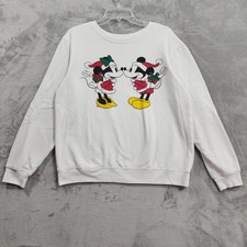 Disney Sweatshirt Women XL White Mickey Minnie Santa Christmas Holiday Pullover