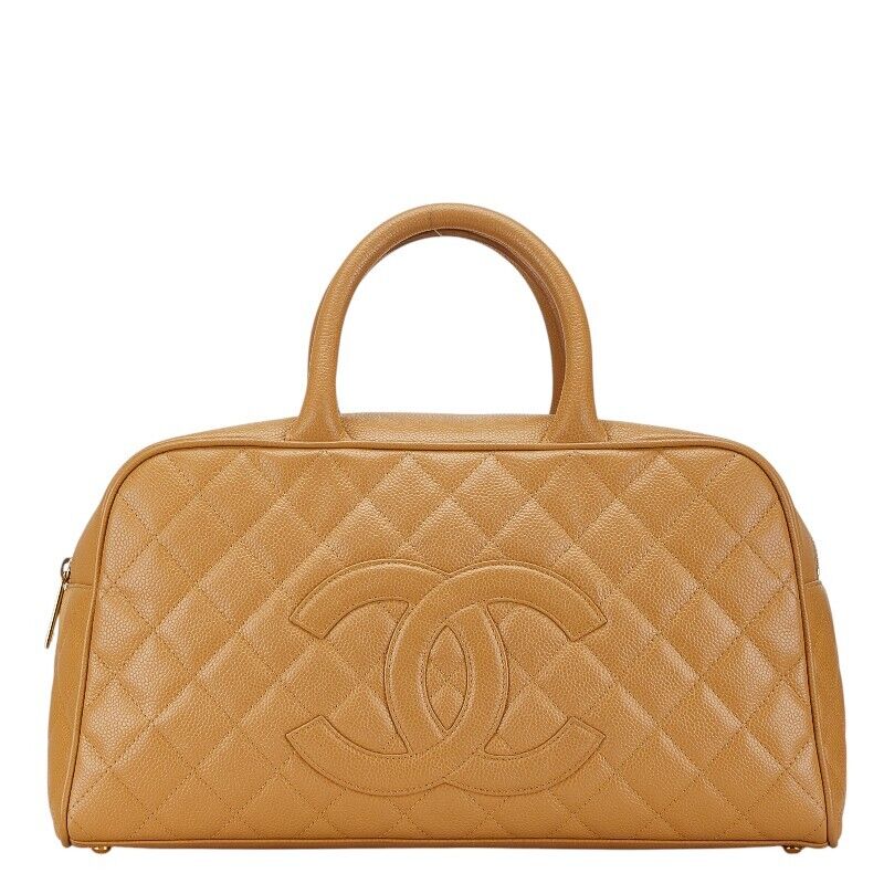 CHANEL Matelasse Coco Mark Bowling Bag Handbag Beige Caviar CHANEL Matelasse Coco Mark Bowling Bag Handbag Beige Caviar