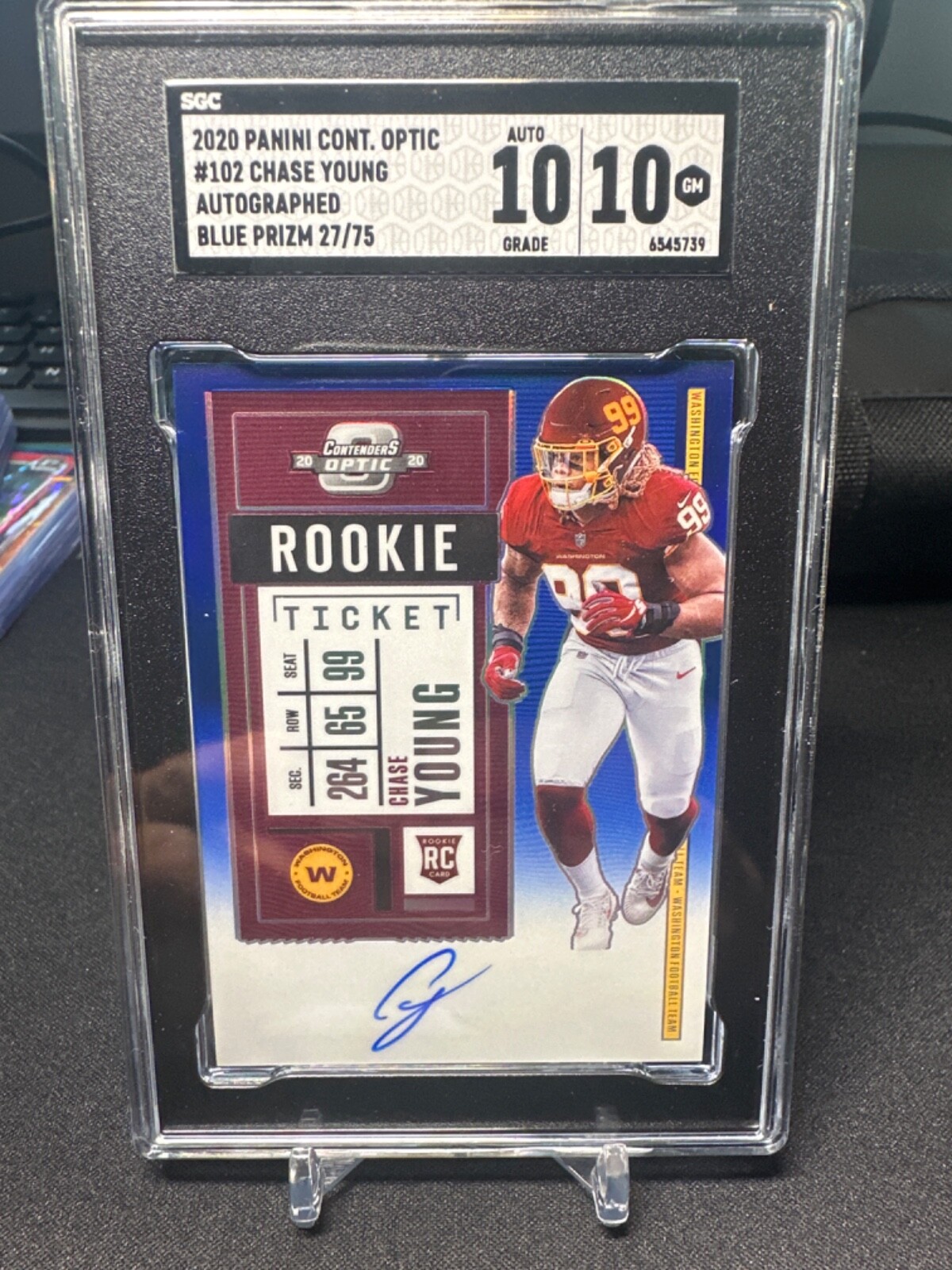 CHASE YOUNG 2020 CONTENDERS OPTIC #102 ROOKIE TICKET BLUE RC ON CARD AUTO /75