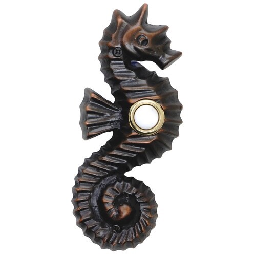 Doorbell Seahorse Oil Rubbed Bronze Lighted Push Button Beach House Solid Brass