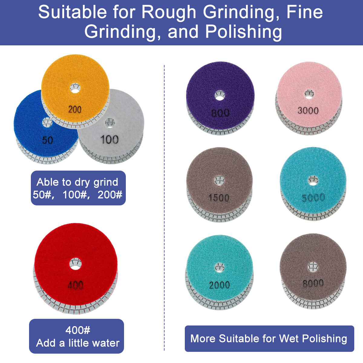 14Pcs Diamond Polishing Pads 100mm/4inch Round Sanding Pad Wet Dry