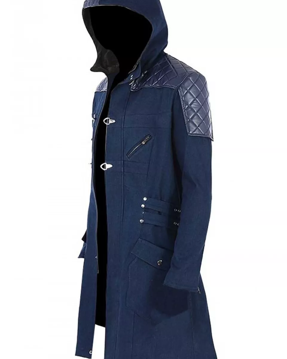 Nero Devil May Cry 5 Trench Blue Denim Quilted Hooded Coat