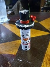 Snowman Christmas Ornament Handmade Hand Painted New Wood 5"Hx2."Lx2"W