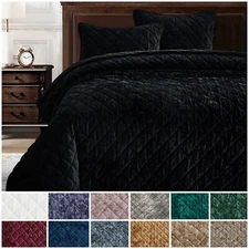 Chezmoi Collection Lux 3-Piece Diamond Stitch Plush Distressed Velvet Quilt Set