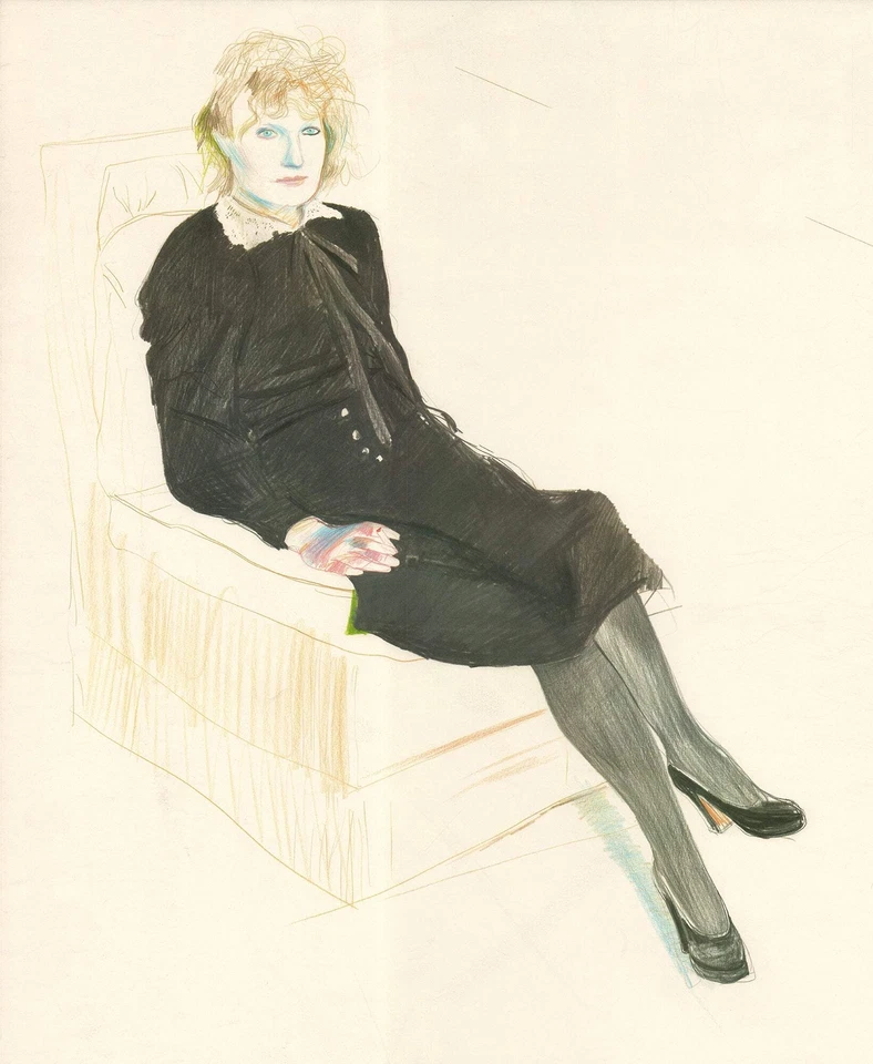 Póster David Hockney Celia, París 27" x 19,5" 1980 arte pop gris, blanco Foto 2 de 4