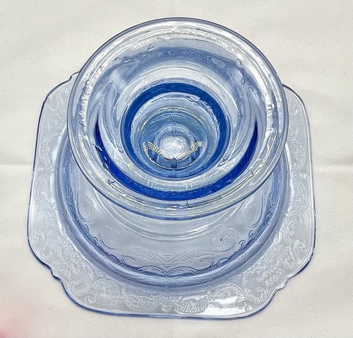 Vintage Blue Glass Footed Candy Compote Dish Elegant Design Base Only - Picture 8 of 9