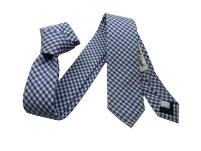Cravatte Skinny à Carreaux Bleu Et Blanc - Coton Made In Italy, Largeur 5cm, Idéale Pour Un Look Moderne