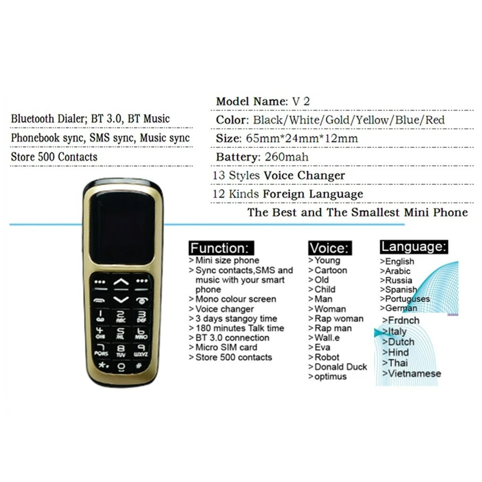 Unlocked Smallest Long-cz V2 Supper Mini GSM Cell Mobile Diale Phones Keyboard - Image 3 of 4