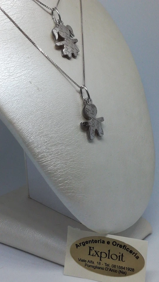 CIONDOLO BIMBA BIMBO BEBÈ GIRL BOY ARGENTO 925 RODIATO COLLANA CM 45 - Immagine 2 di 2