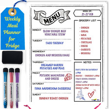 Weekly Meal Planner for Refrigerator - 16X12  Menu Board for Kitchen - Easy to C