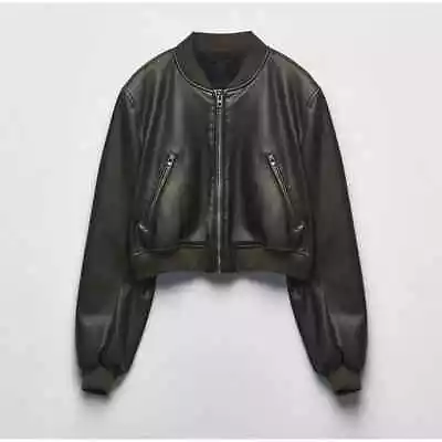 ジャケット・アウター REAL leather short bomber jacket Black Women Bomber Jacket Cropped New Leather Short Female Stand