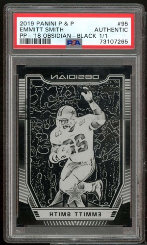 Emmitt Smith Card 2019 Panini pp 18 Obsidian Black (1/1) #95 PSA Authentic