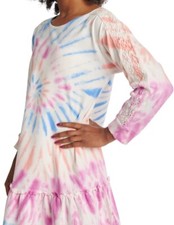 Girl's Justice LS Tie Dye Dress Lace Tiered Skirt Cotton Jersey Comfortable