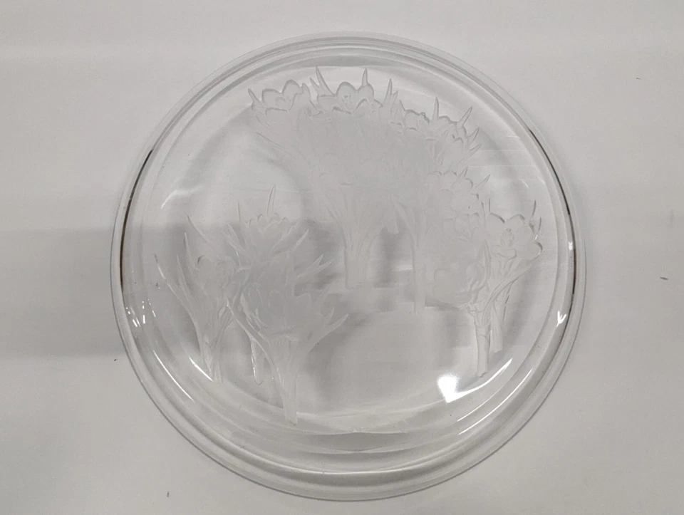 Plato de vidrio grabado HOYA CRISTAL GRANDES flores T. Yamamoto Japón firmado Foto 3 de 3