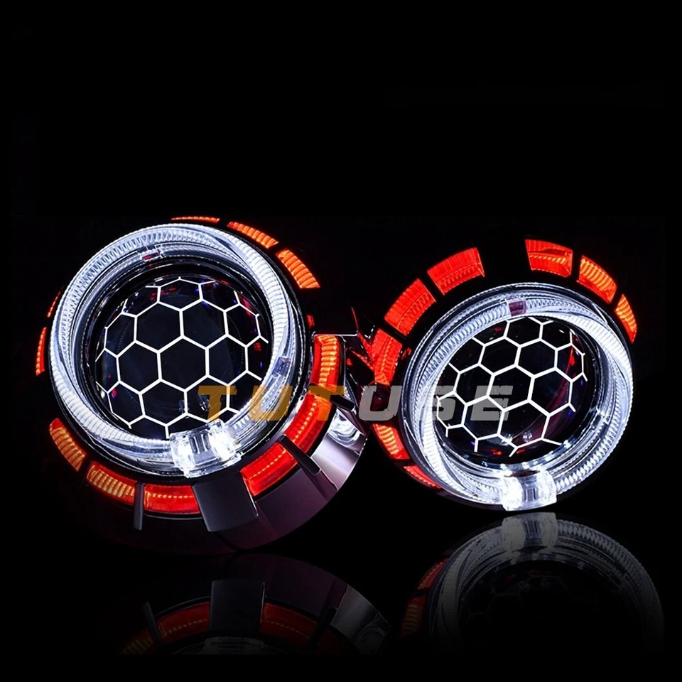 2.5'' 8.0 Honeycomb Bi xenon Projector Lens Red Blue LED angel Eyes Headlight - Image 3 of 4