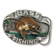 Vintage Siskiyou 1986 Belt Buckle Bass Fishing Made In USA F-40 Pewter Enamel