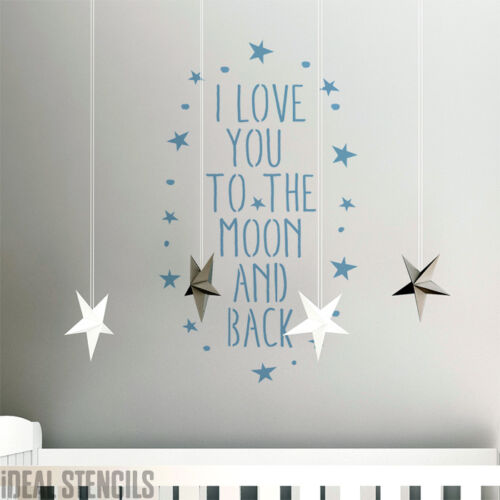 Love you to the moon and back pochoir de pépinière décoration murale peinture réutilisable - Photo 1/6