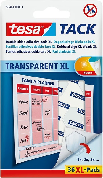 Tesa Tack Klebepads Xl, 3Cm², Wiederverwendbar, Transparent-image