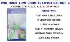 TWO HOOK LUMI BOOM FLATFISH RIG SIZE 4 FLOUNDER DAB PLAICE FLATTY 2 HOOK FLAPPER